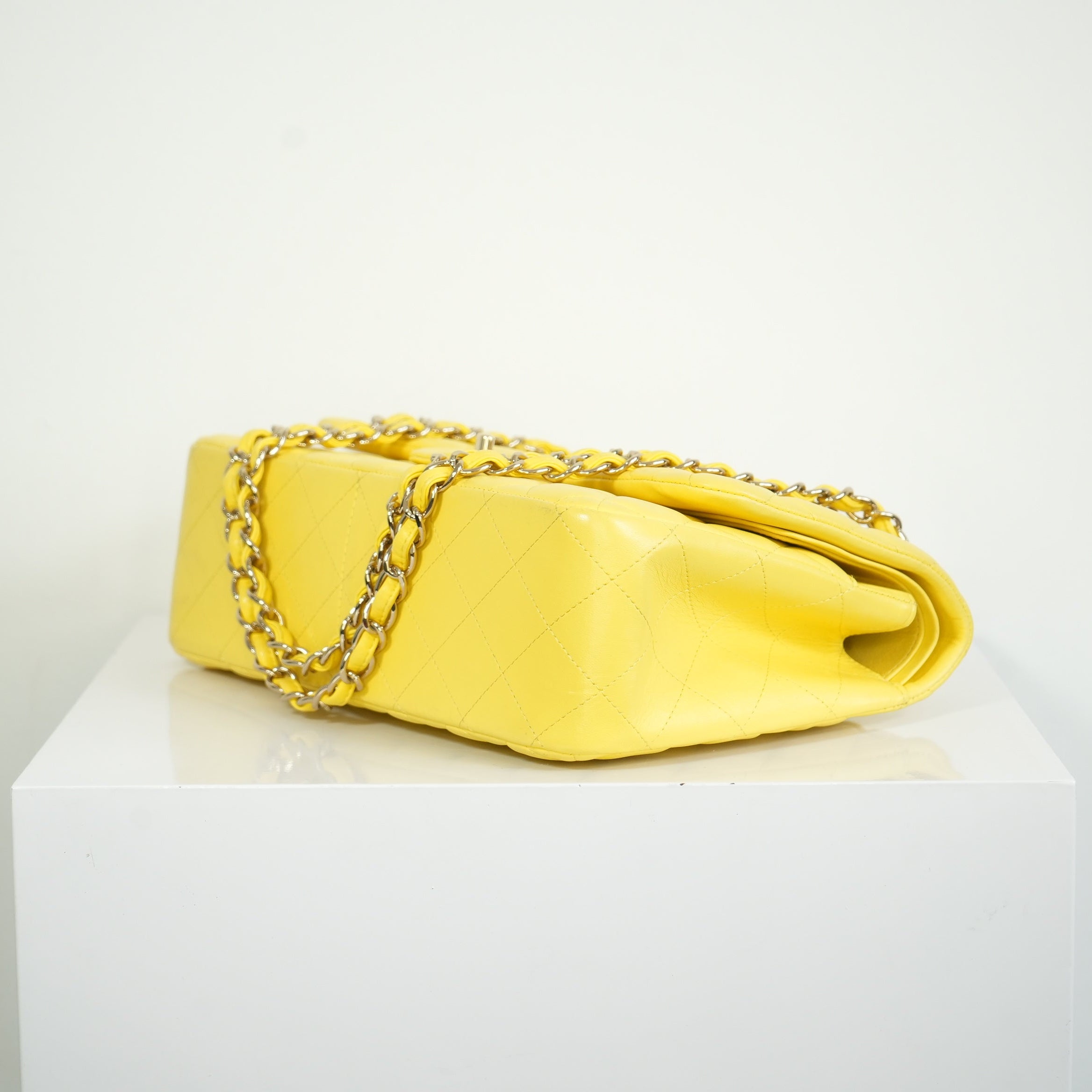 Chanel Yellow Lambskin Jumbo Double Flap Bag Full Set