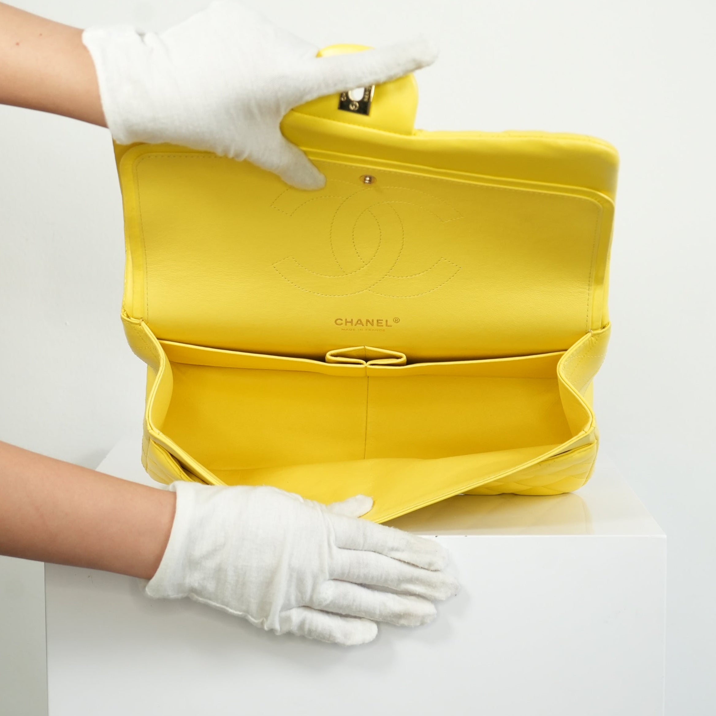 Chanel Yellow Lambskin Jumbo Double Flap Bag Full Set