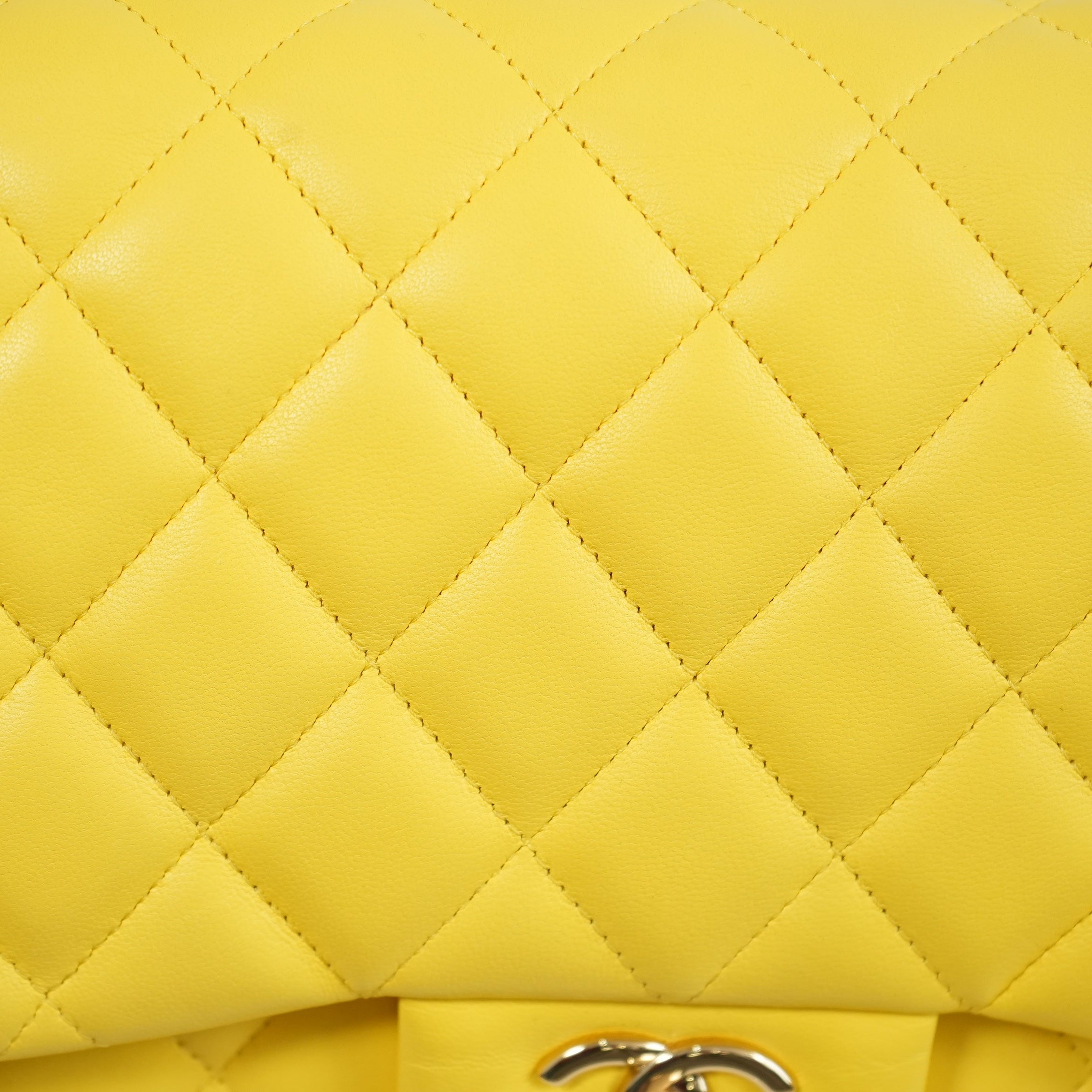 Chanel Yellow Lambskin Jumbo Double Flap Bag Full Set