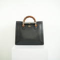 Gucci Diana Bamboo Black Top Handle Tote Bag w/ two straps, luggage tag and dust bag