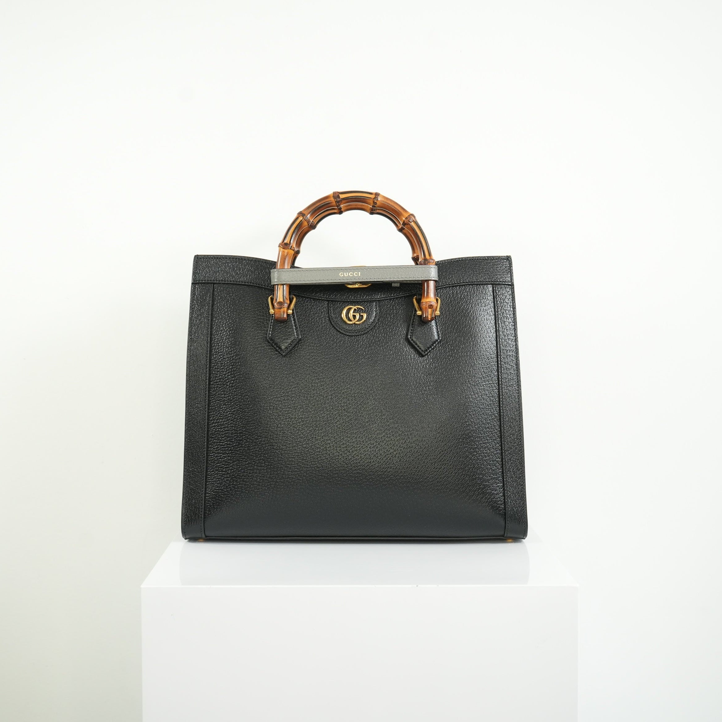 Gucci Diana Bamboo Black Top Handle Tote Bag w/ two straps, luggage tag and dust bag