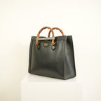 Gucci Diana Bamboo Black Top Handle Tote Bag w/ two straps, luggage tag and dust bag