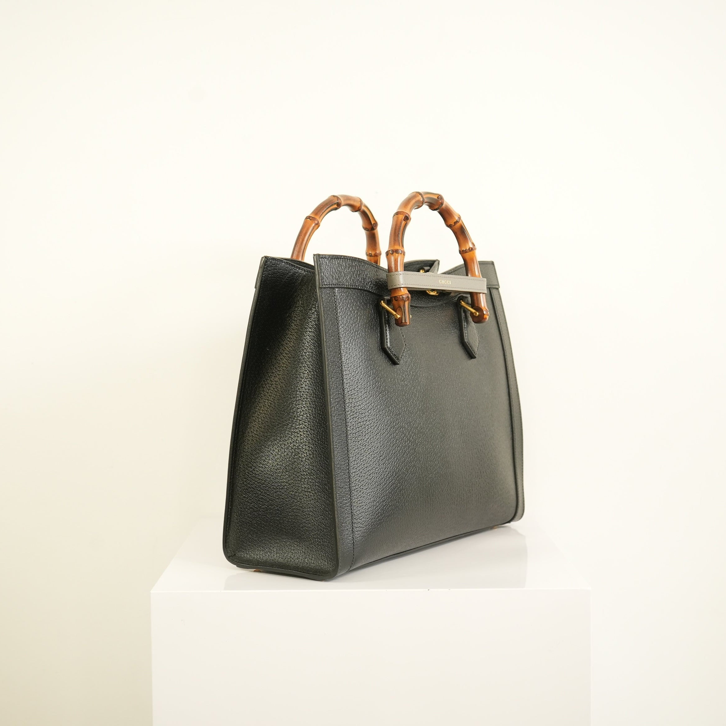 Gucci Diana Bamboo Black Top Handle Tote Bag w/ two straps, luggage tag and dust bag