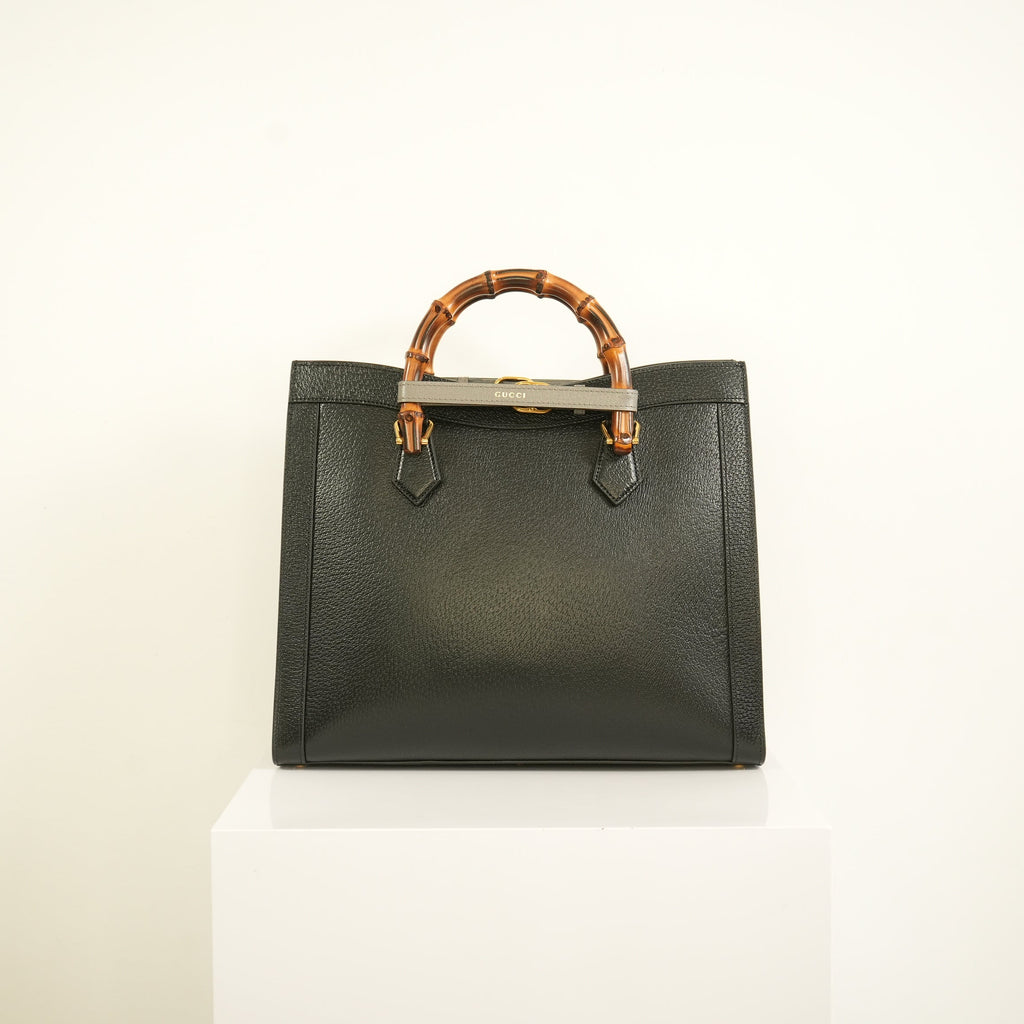 Gucci Diana Bamboo Black Top Handle Tote Bag w/ two straps, luggage tag and dust bag