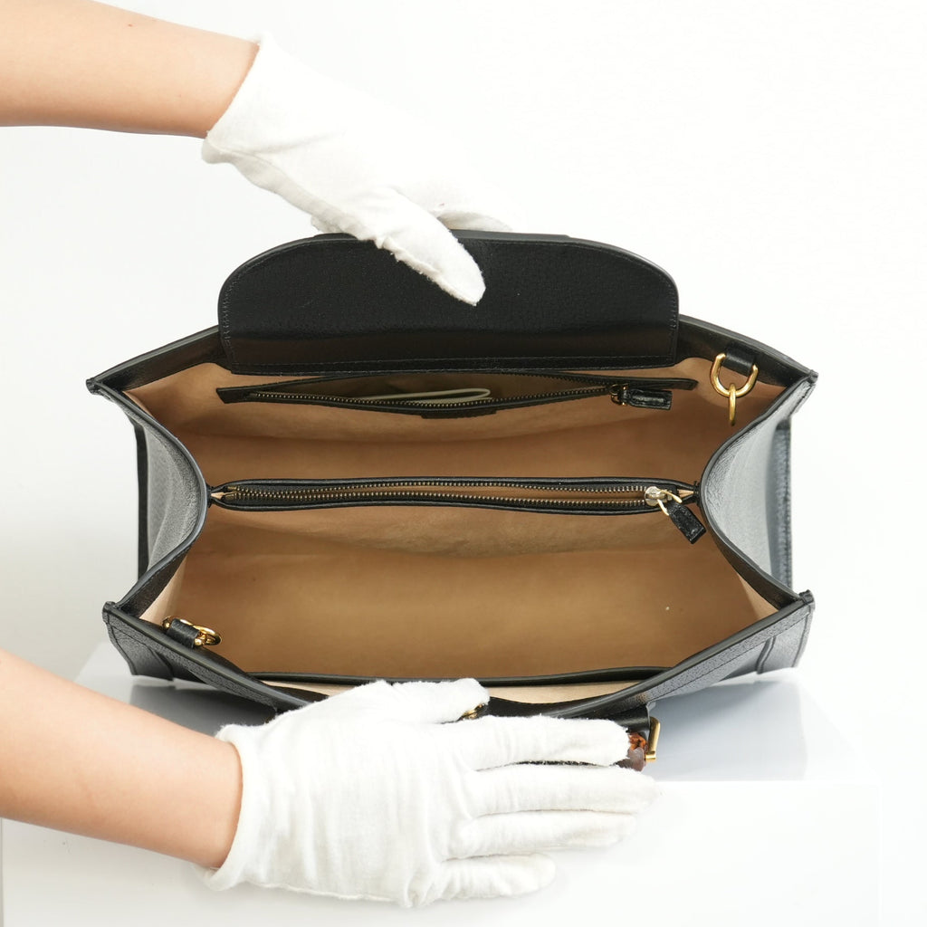 Gucci Diana Bamboo Black Top Handle Tote Bag w/ two straps, luggage tag and dust bag