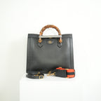 Gucci Diana Bamboo Black Top Handle Tote Bag w/ two straps, luggage tag and dust bag