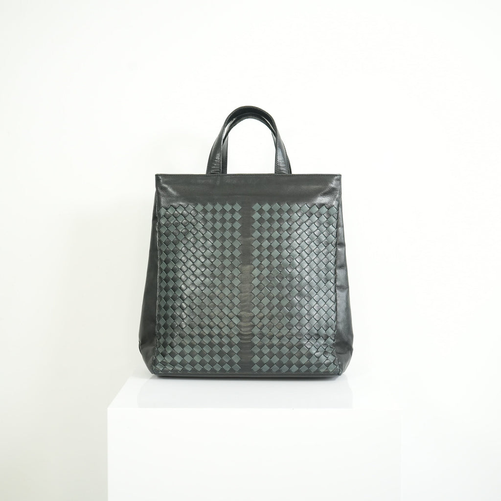 Bottega Veneta Intrecciato Black and Grey Leather Tote Bag