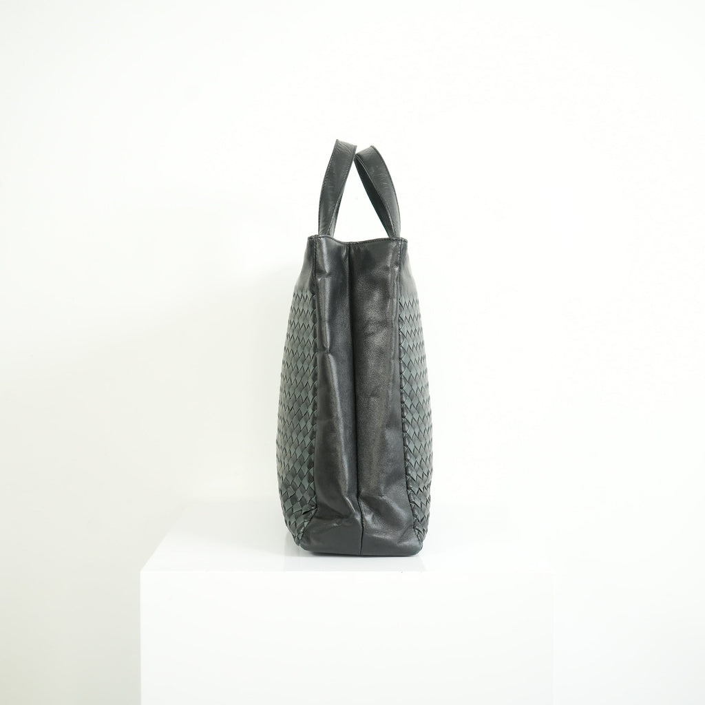 Bottega Veneta Intrecciato Black and Grey Leather Tote Bag