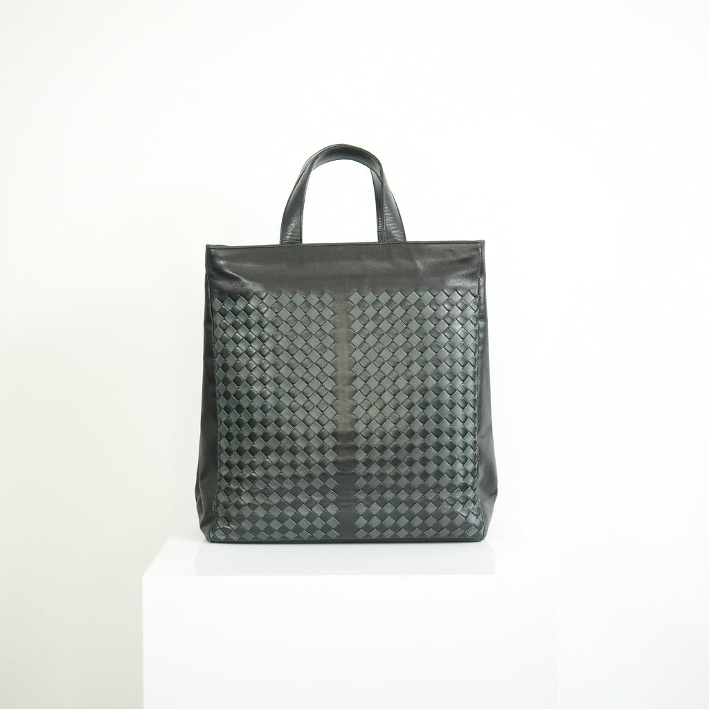 Bottega Veneta Intrecciato Black and Grey Leather Tote Bag