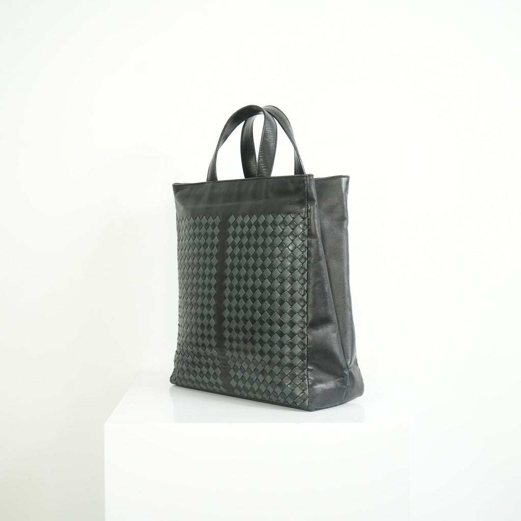 Bottega Veneta Intrecciato Black and Grey Leather Tote Bag