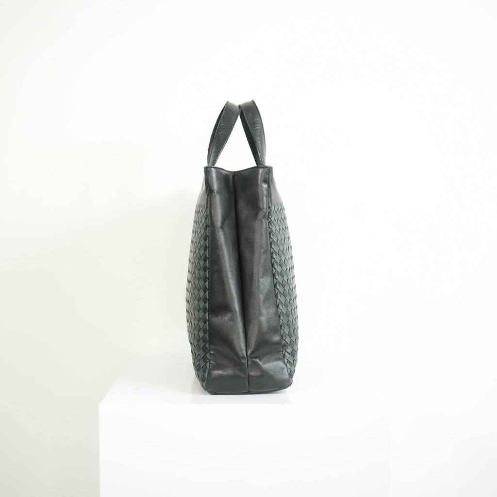 Bottega Veneta Intrecciato Black and Grey Leather Tote Bag
