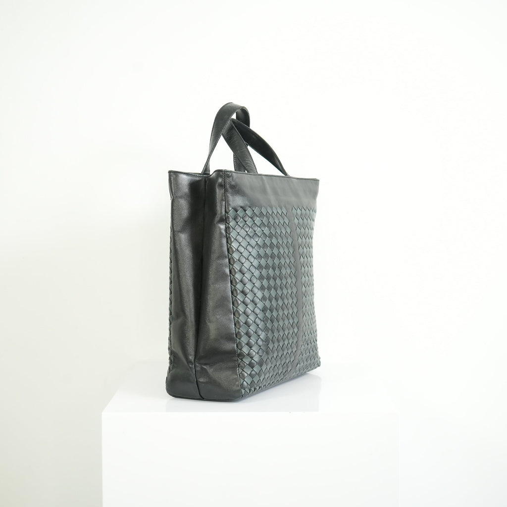 Bottega Veneta Intrecciato Black and Grey Leather Tote Bag
