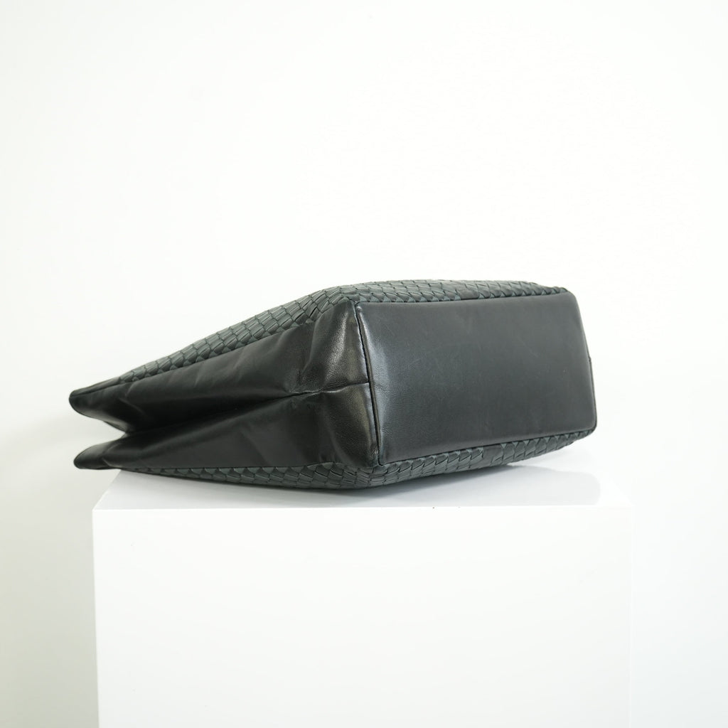 Bottega Veneta Intrecciato Black and Grey Leather Tote Bag