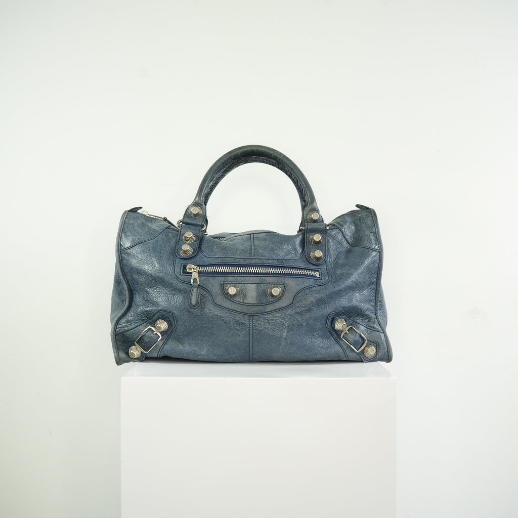 Balenciaga Navy Blue Agneau Giant 12 Bag Silver Hardware