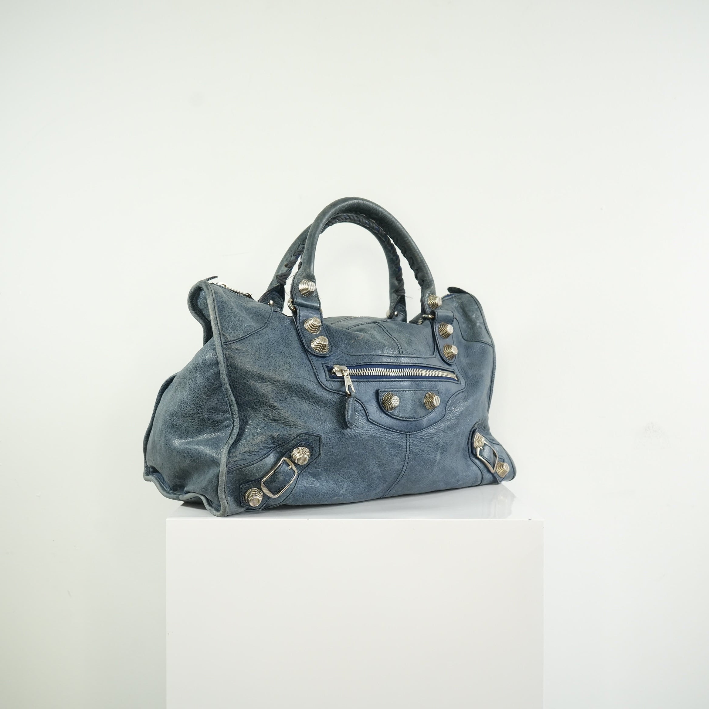 Balenciaga Navy Blue Agneau Giant 12 Bag Silver Hardware