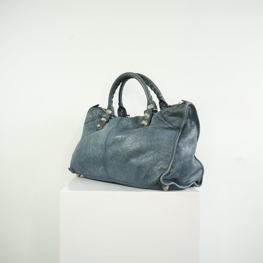 Balenciaga Navy Blue Agneau Giant 12 Bag Silver Hardware