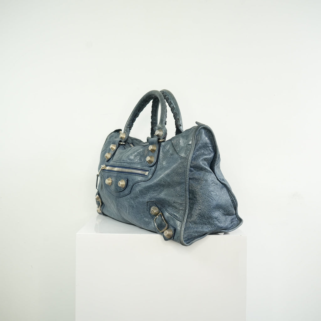 Balenciaga Navy Blue Agneau Giant 12 Bag Silver Hardware
