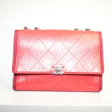 Chanel CC Quilted Leather Flap Bag with Grosgrain Trim Red