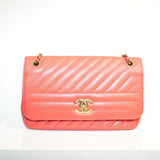 Chanel Chevron Quilted Leather Flap Shoulder Bag Salmon Pink
