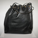 Fendi Logo Drawstring Leather Bucket Bag Black