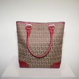 Vintage Fendi Zucca Canvas Leather Trim Tote Bag Brown/Red