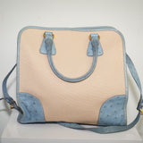 Prada Natural Canvas and Blue Ostrich Tote Bag Beige/Blue