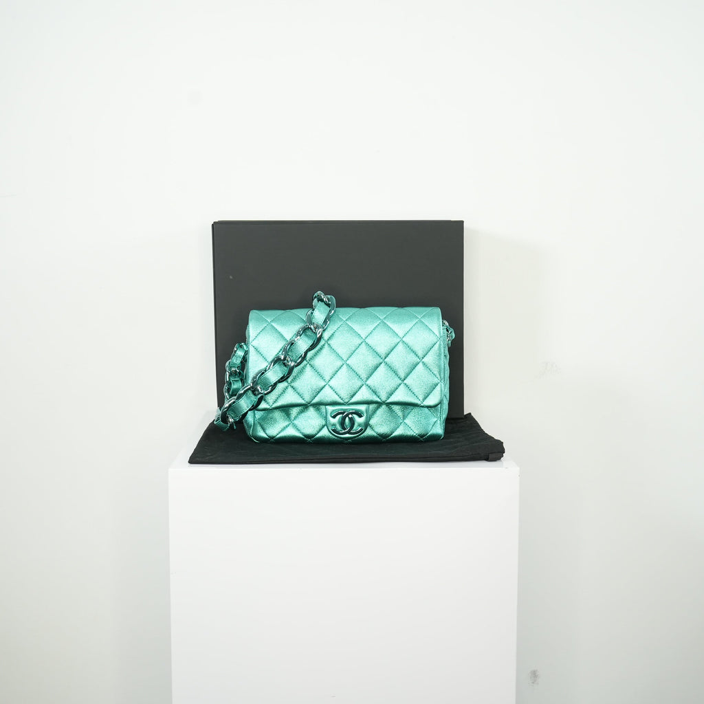 Chanel Metallic Green Single Flap full set