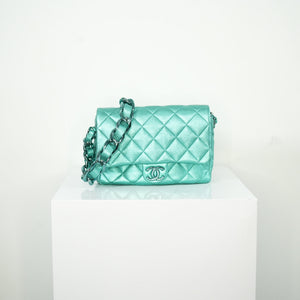 Chanel Metallic Green Single Flap full set