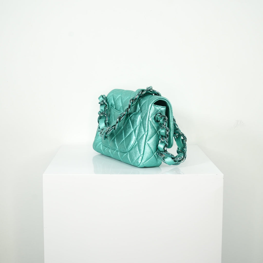Chanel Metallic Green Single Flap full set