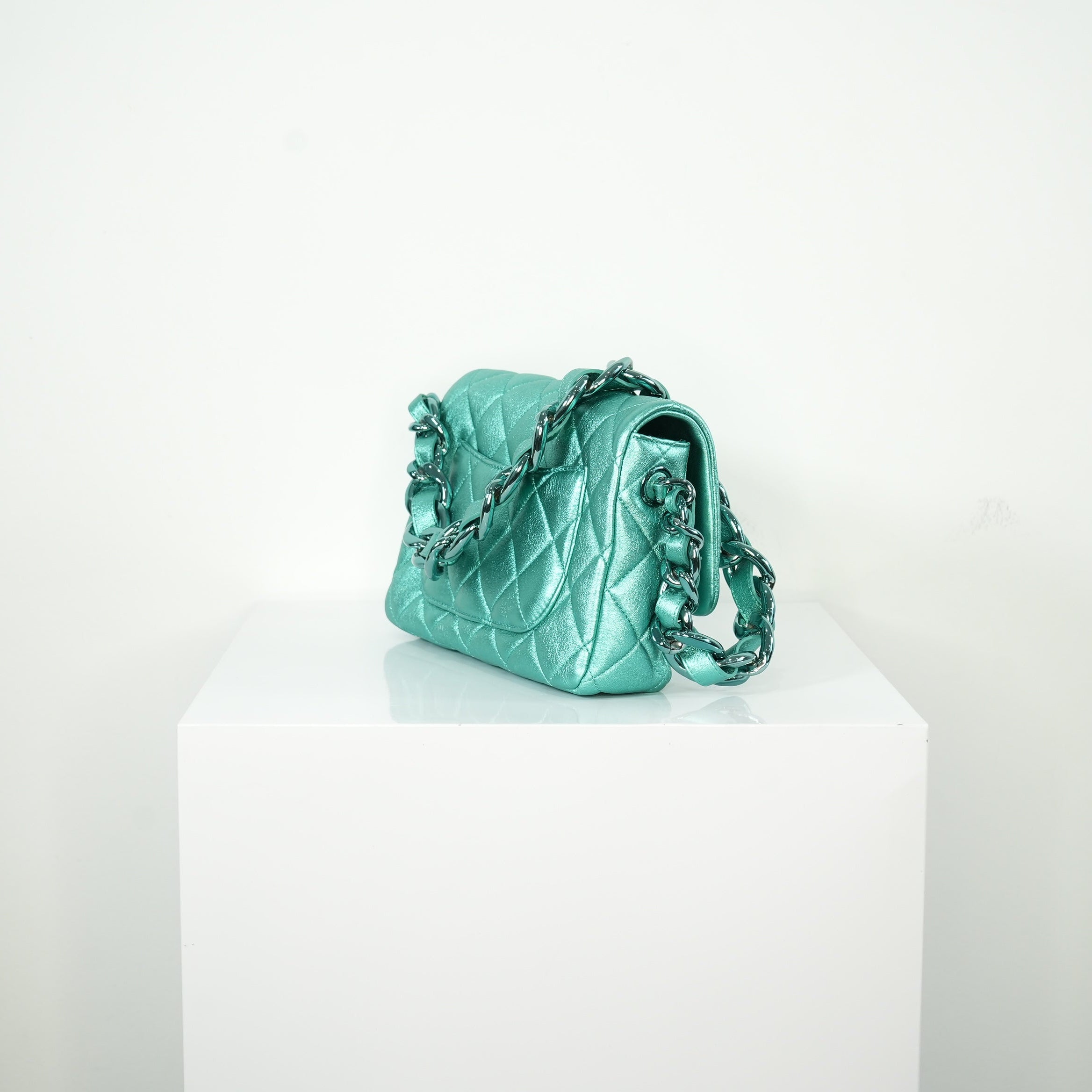 Chanel Metallic Green Single Flap full set