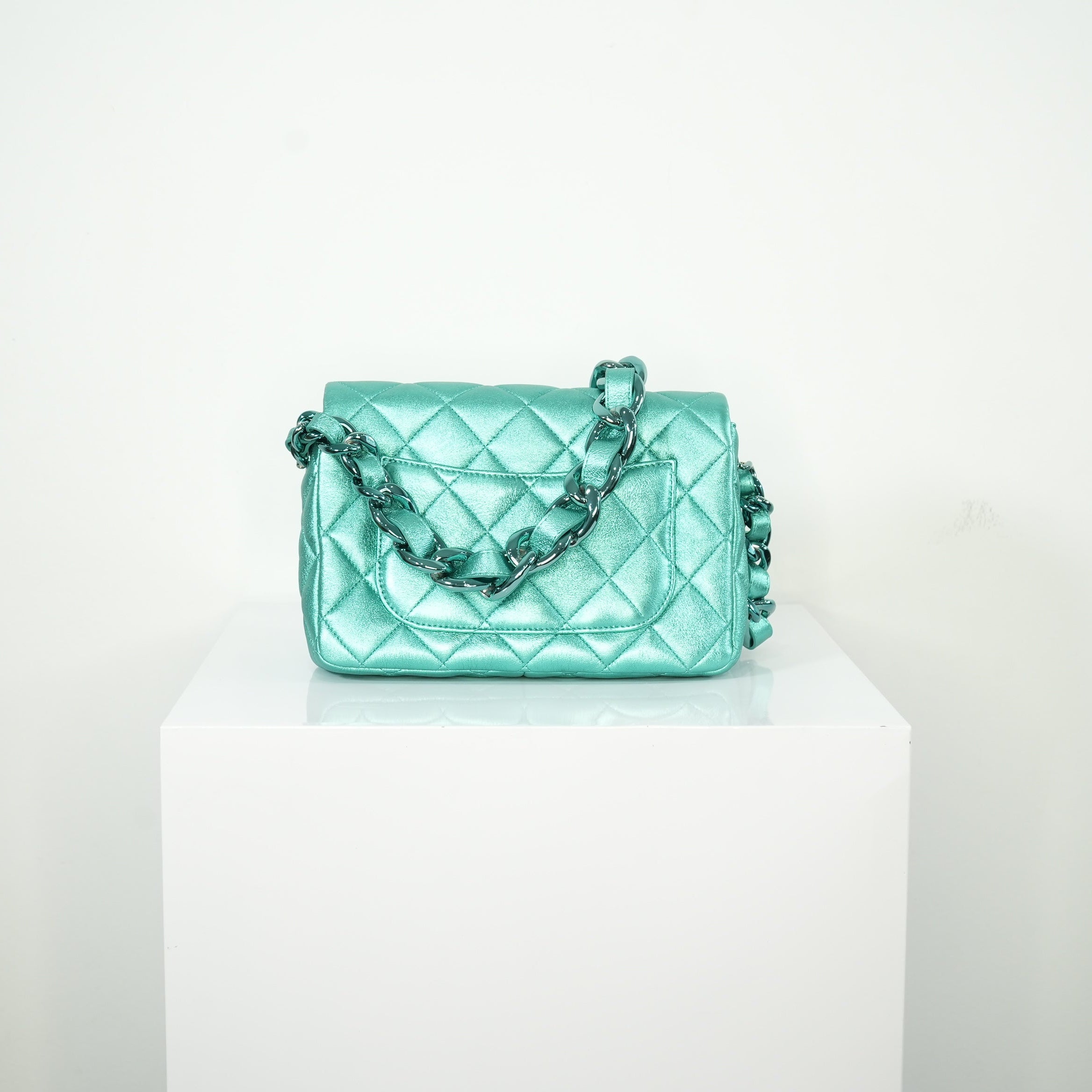 Chanel Metallic Green Single Flap full set