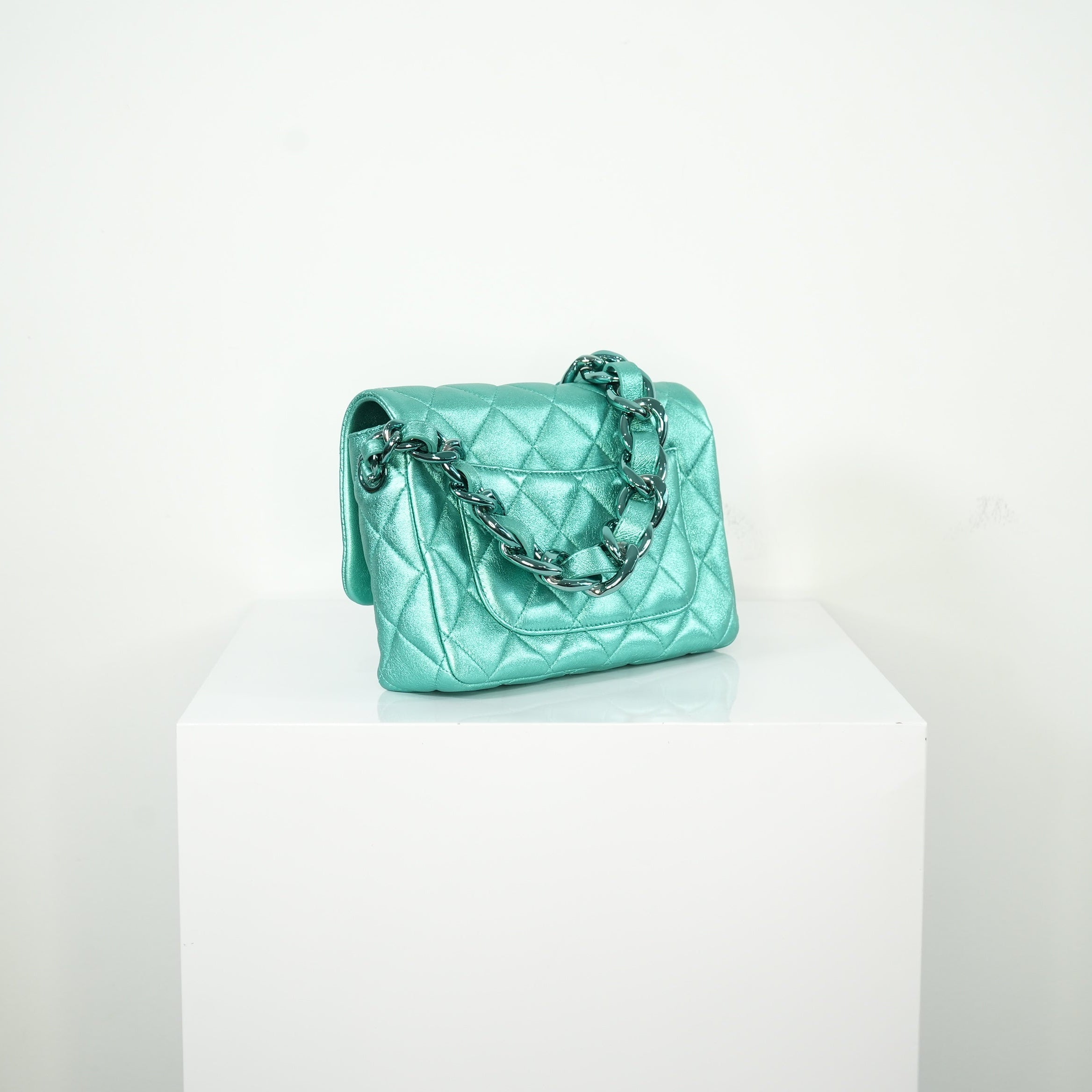 Chanel Metallic Green Single Flap full set