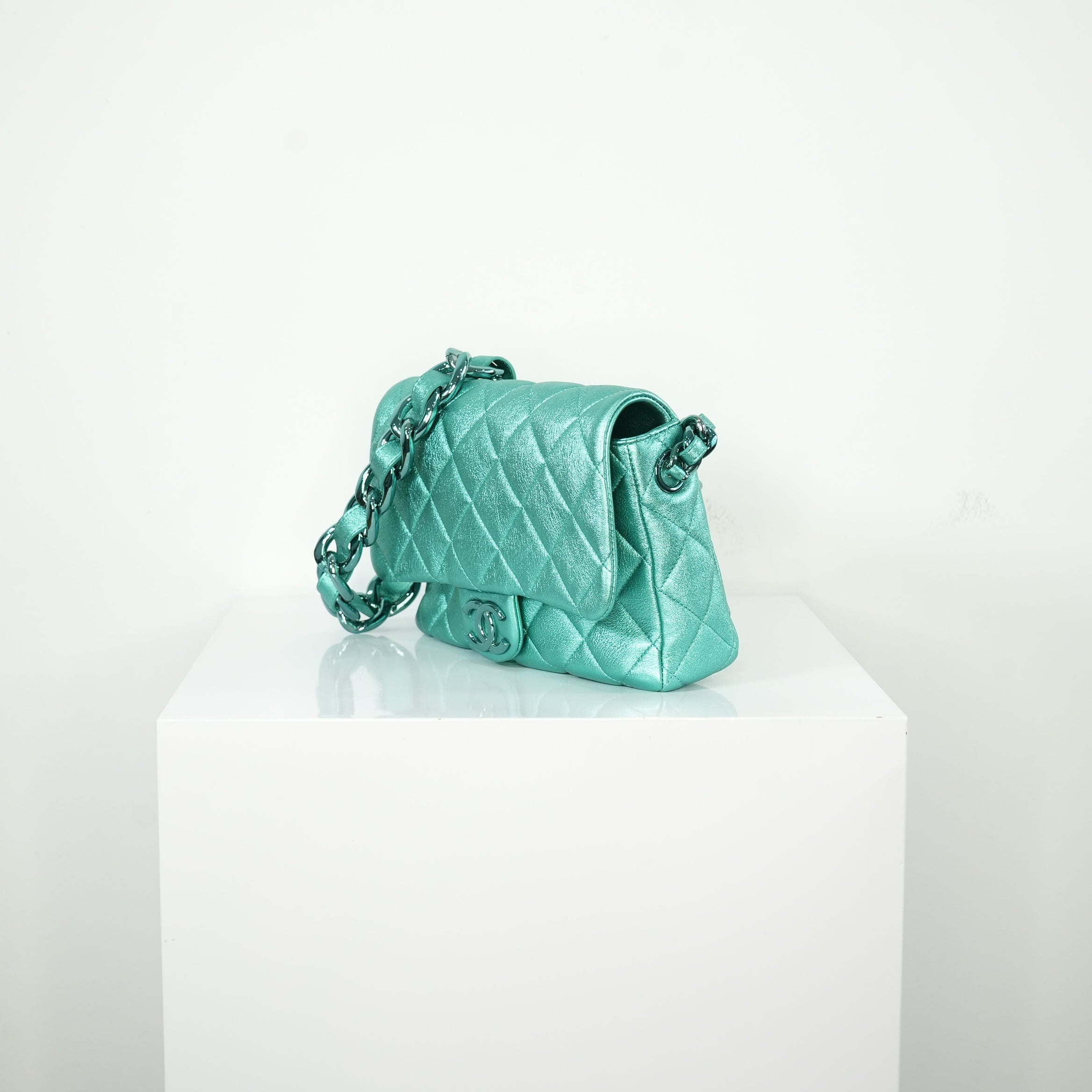Chanel Metallic Green Single Flap full set