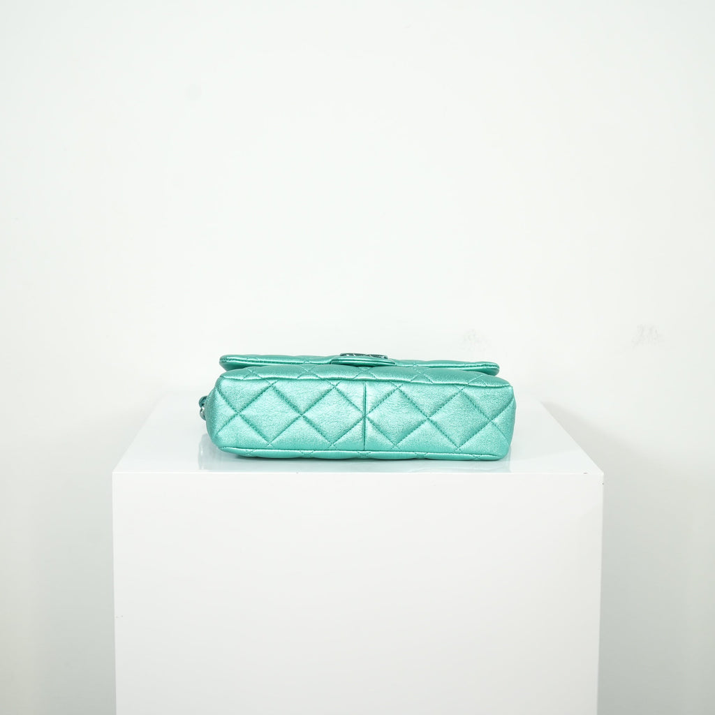 Chanel Metallic Green Single Flap full set