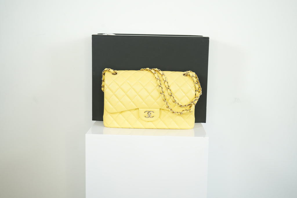 Chanel Flap Caviar Large Double Flap Yellow Full Set