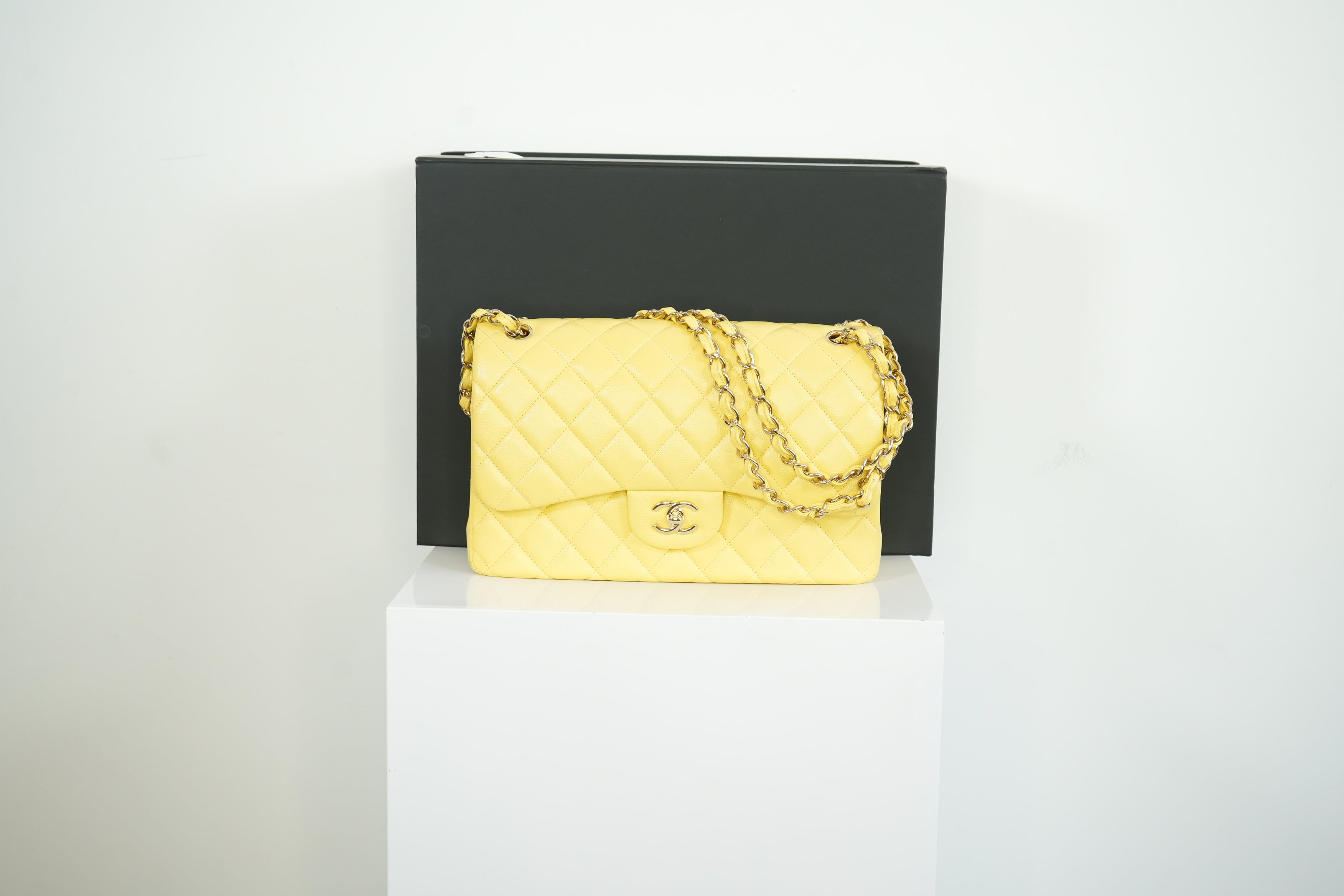 Chanel Flap Caviar Large Double Flap Yellow Full Set