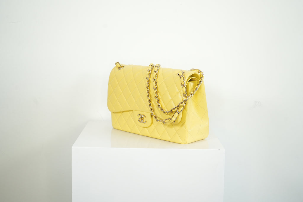 Chanel Flap Caviar Large Double Flap Yellow Full Set