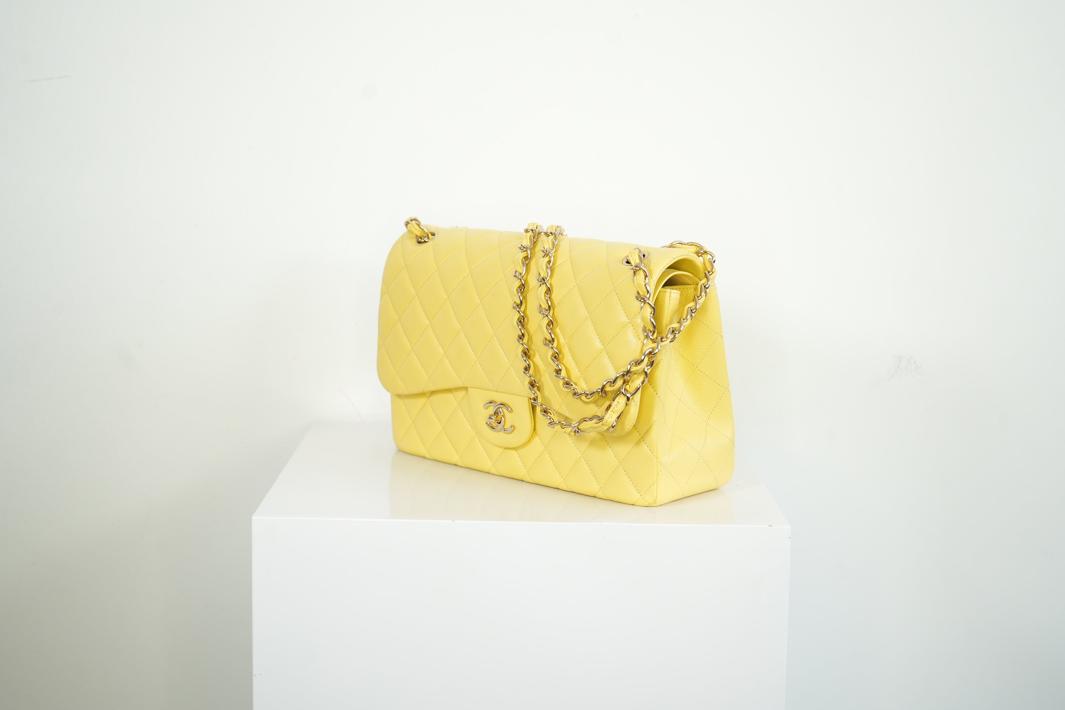 Chanel Flap Caviar Large Double Flap Yellow Full Set