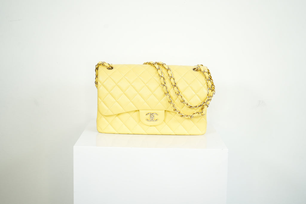 Chanel Flap Caviar Large Double Flap Yellow Full Set