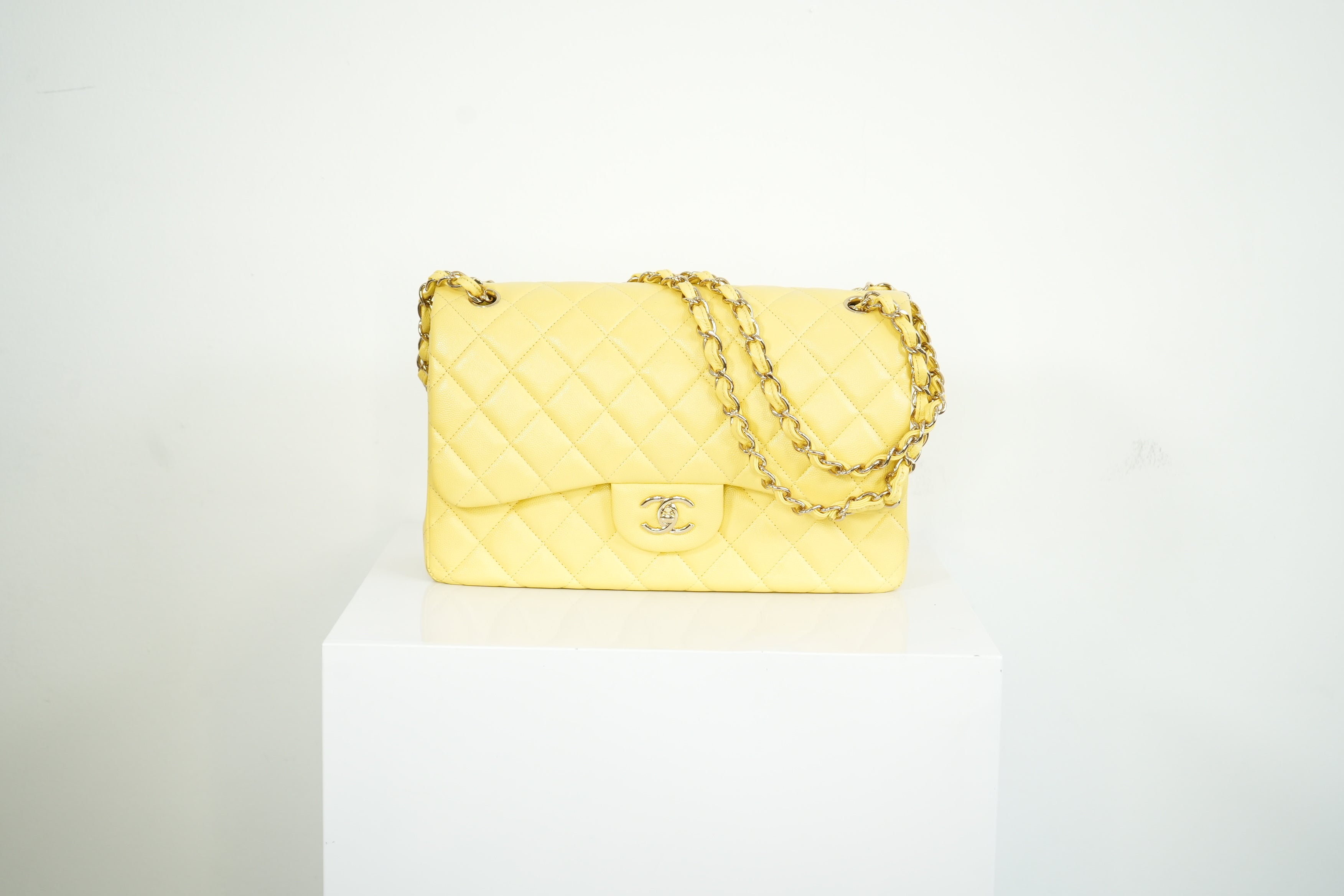 Chanel Flap Caviar Large Double Flap Yellow Full Set