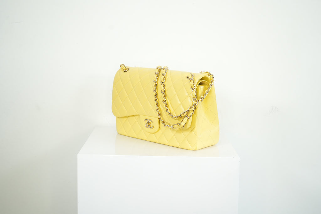 Chanel Flap Caviar Large Double Flap Yellow Full Set