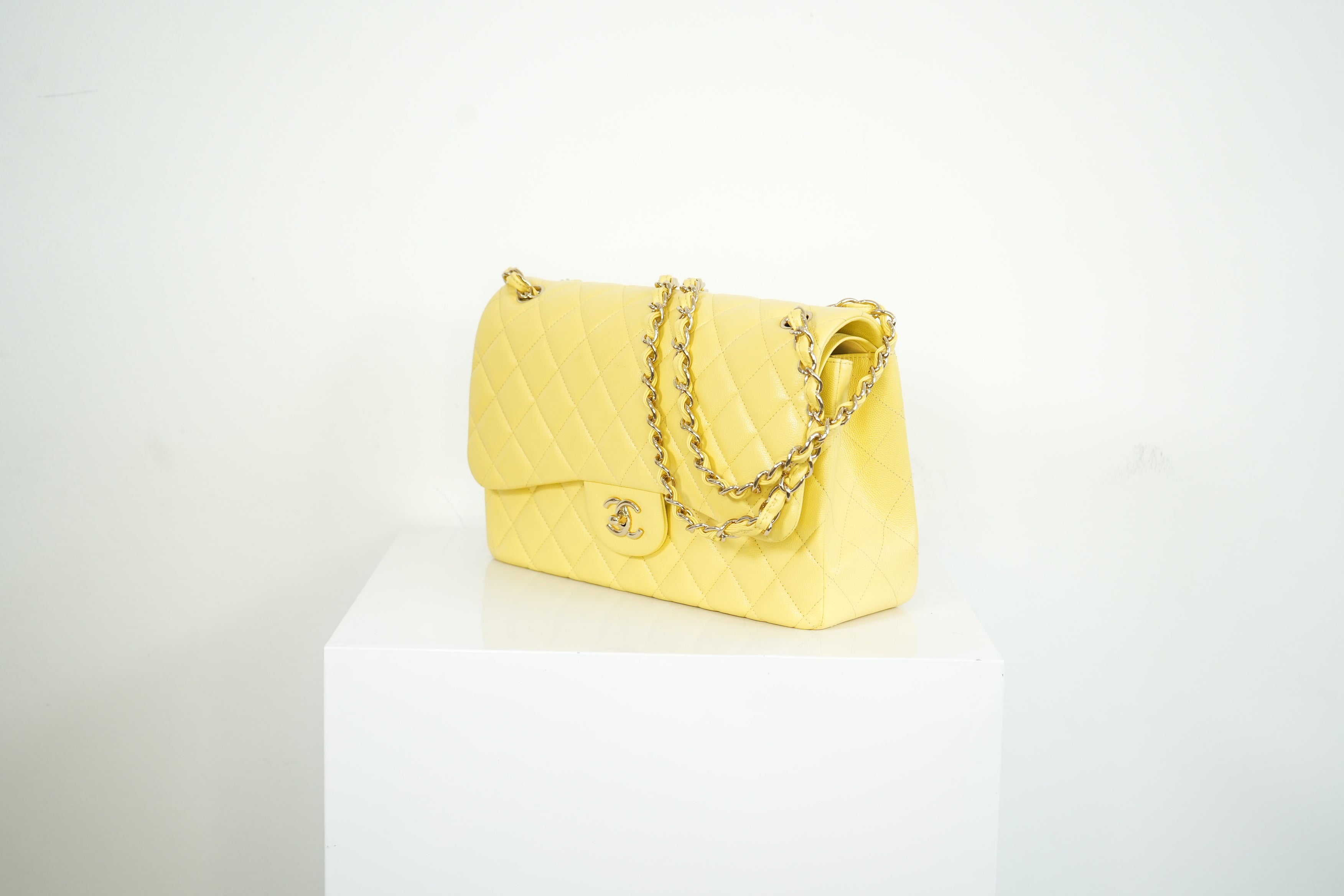 Chanel Flap Caviar Large Double Flap Yellow Full Set