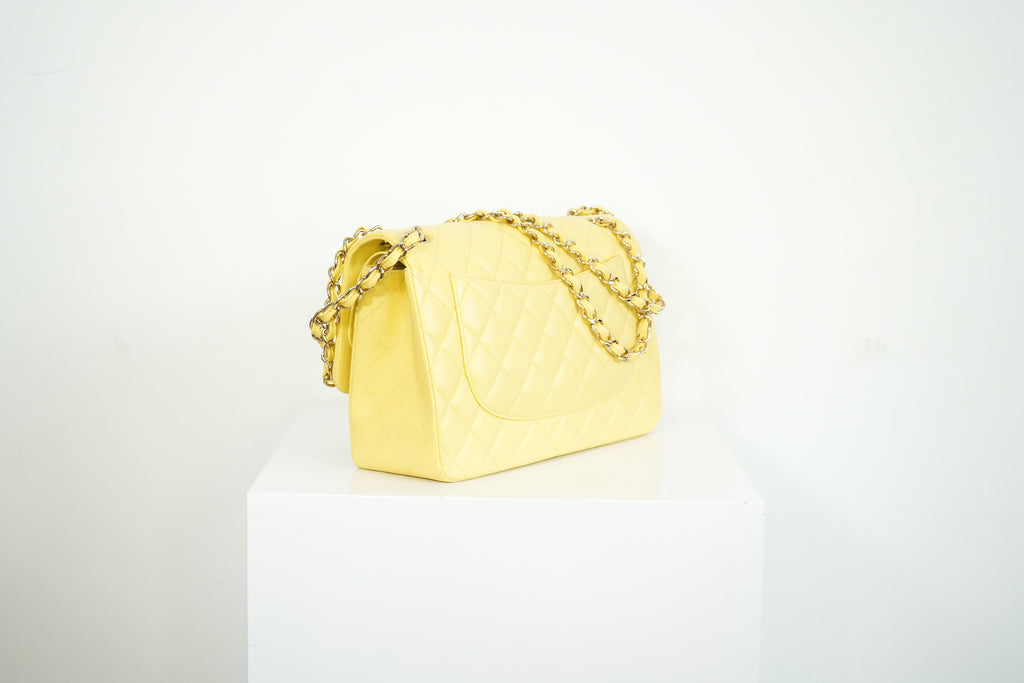 Chanel Flap Caviar Large Double Flap Yellow Full Set