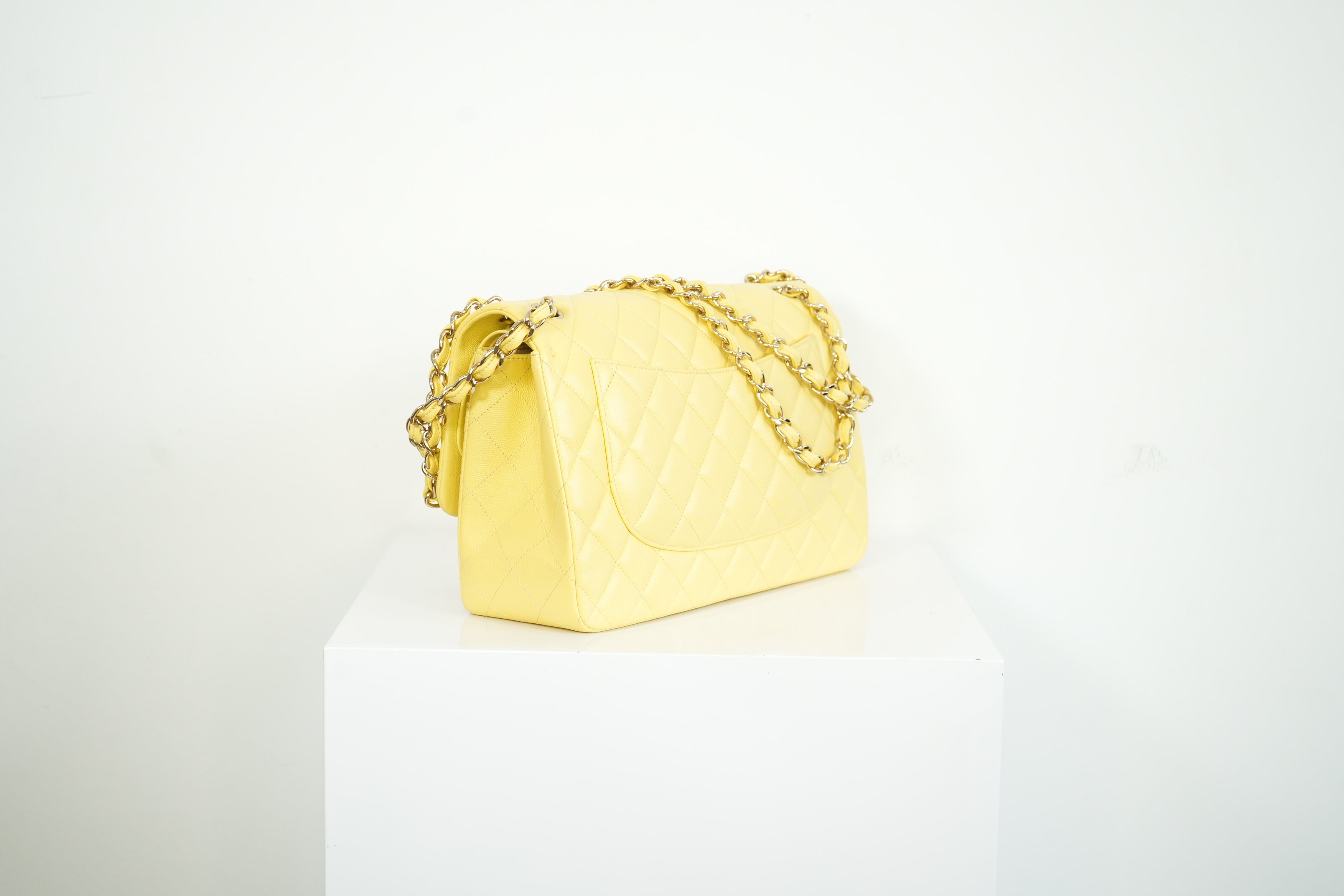 Chanel Flap Caviar Large Double Flap Yellow Full Set