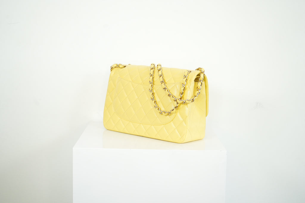 Chanel Flap Caviar Large Double Flap Yellow Full Set