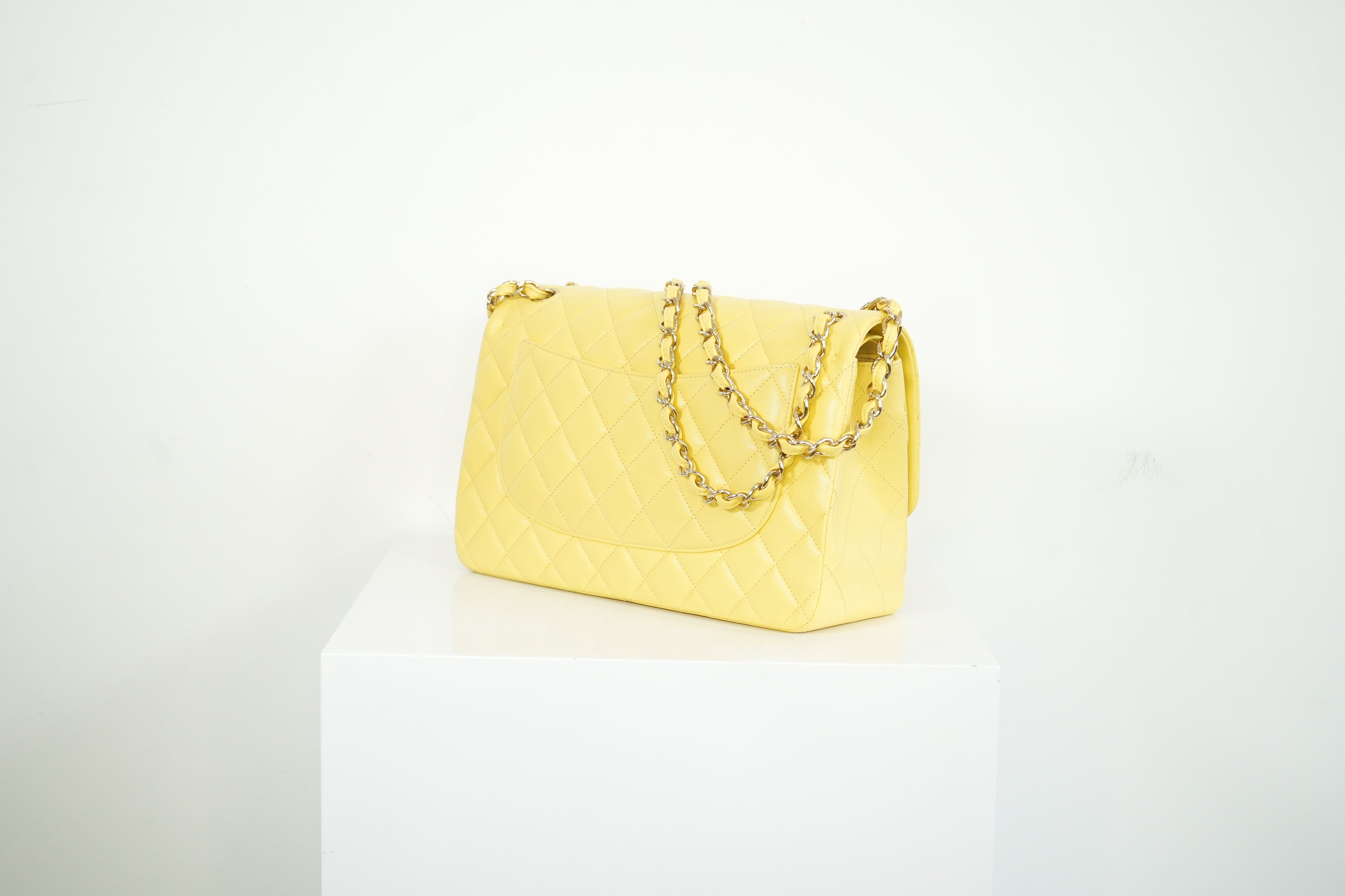 Chanel Flap Caviar Large Double Flap Yellow Full Set