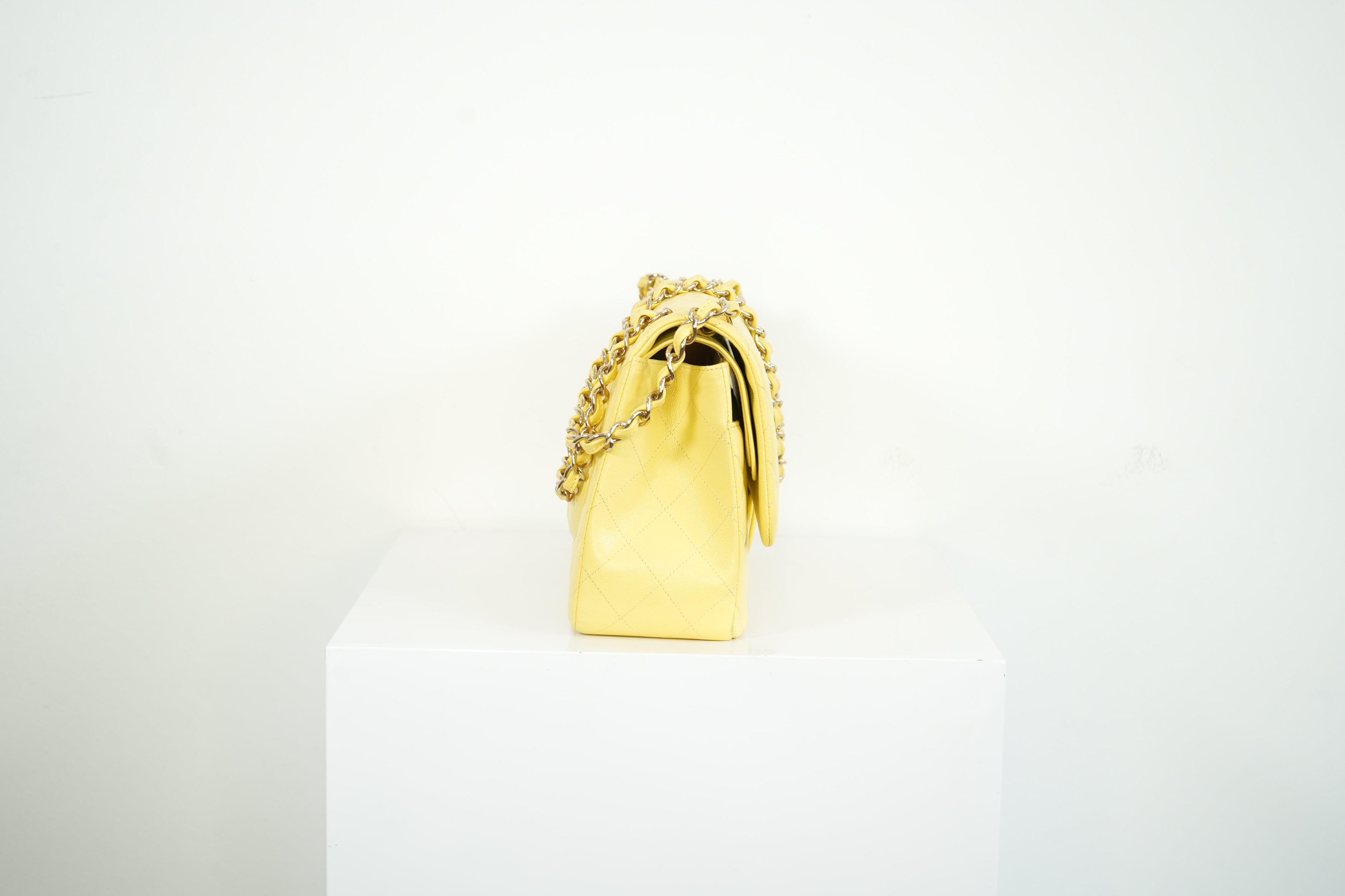 Chanel Flap Caviar Large Double Flap Yellow Full Set