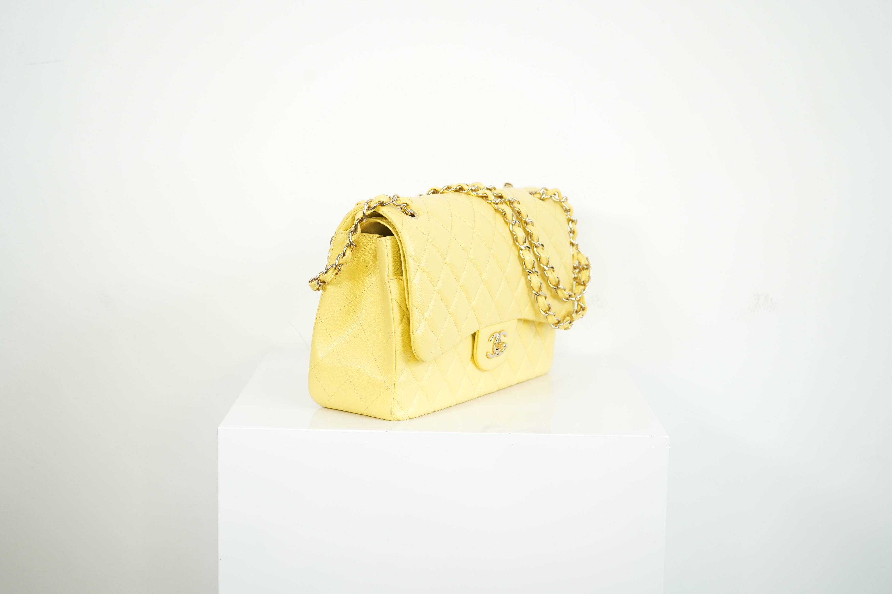 Chanel Flap Caviar Large Double Flap Yellow Full Set