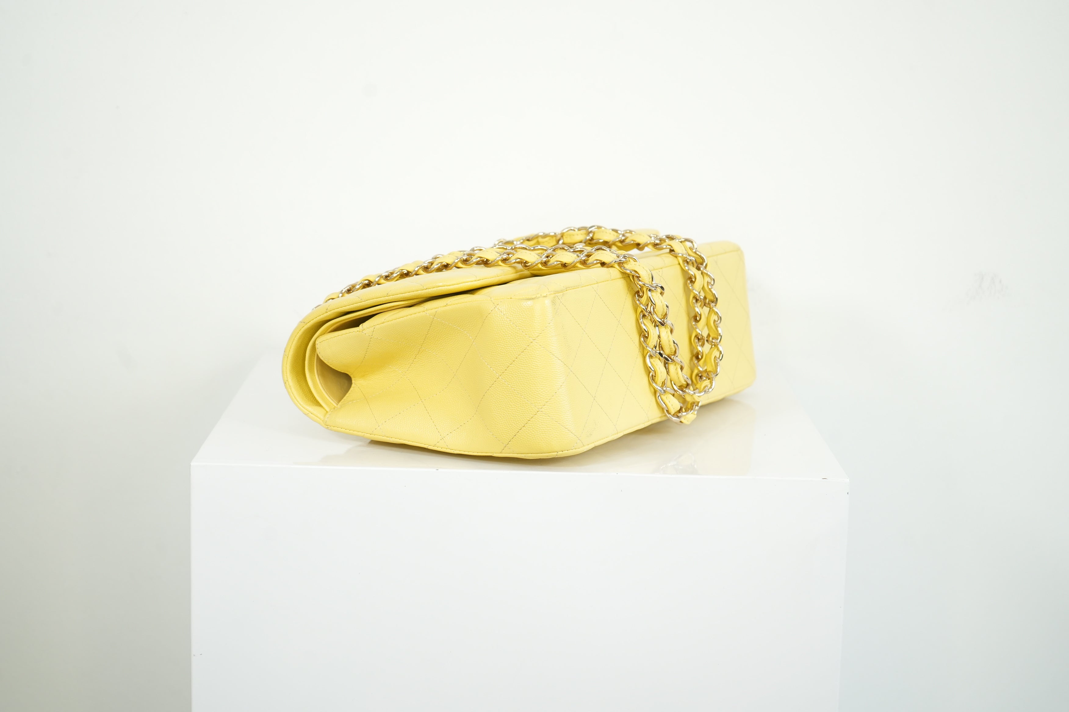 Chanel Flap Caviar Large Double Flap Yellow Full Set