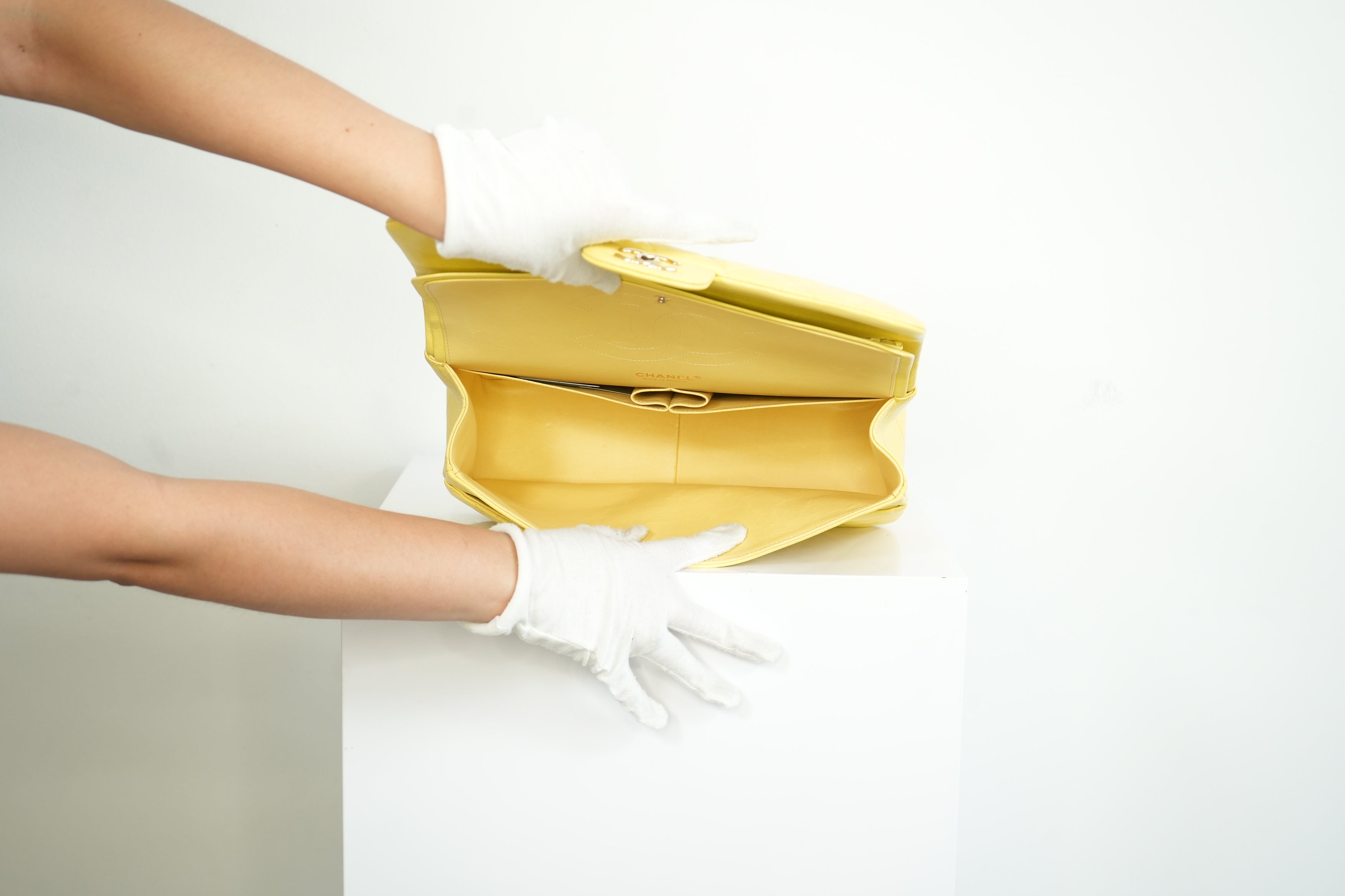 Chanel Flap Caviar Large Double Flap Yellow Full Set